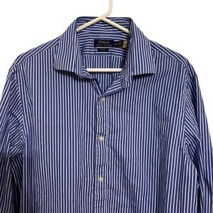 Polo Ralph Lauren Slim Fit Poplin Striped LS Shirt Blue And White Mens Size XL